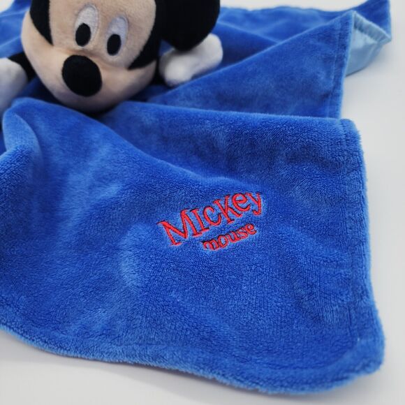 Disney Mickey Mouse Security Blanket Lovey Blue Velour Embroidered Letters Satin - Picture 5 of 8